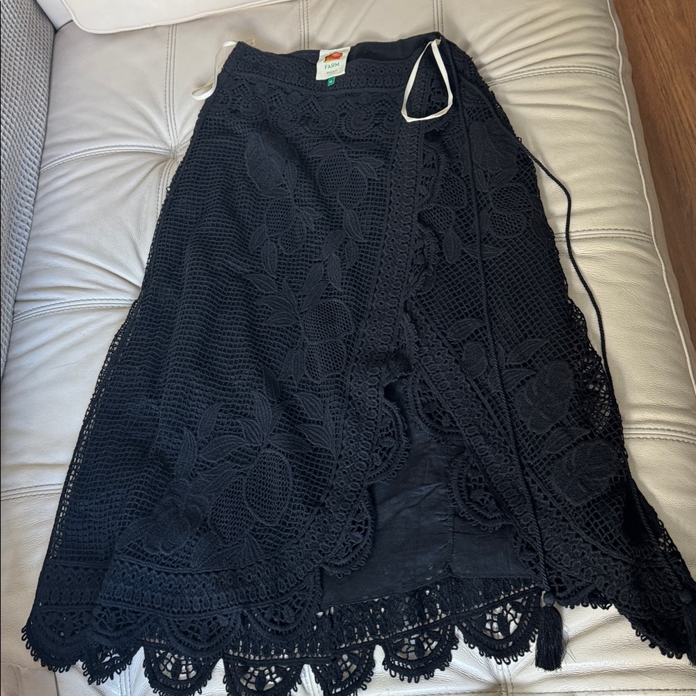 FARM Rio black guipure wrap skirt